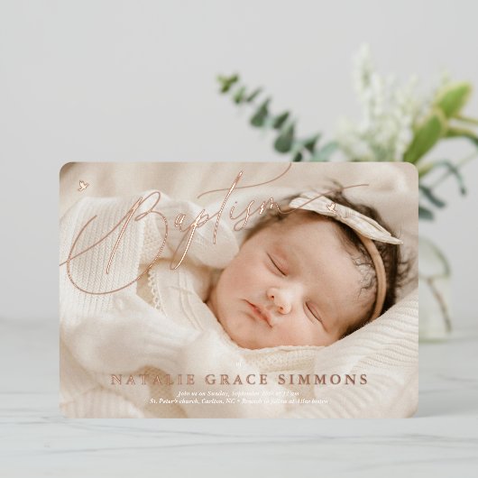 Invitation En Aluminium Beau Script Baptême (Debout devant)