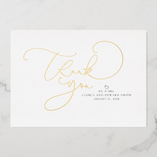 Invitation En Aluminium Beau Script Mr et Mme Mariage Merci (Recto)