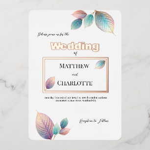 Invitation En Aluminium Beauté Ethérée Soft Tone Whimsical Feuilles Pastel