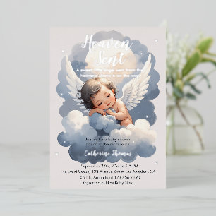 Invitation En Aluminium Bébé Ange Envoyé du Ciel dans les Nuages Baby Show