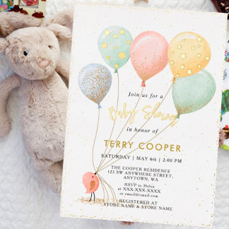 Invitation En Aluminium Bébé ballon shower aquarelle