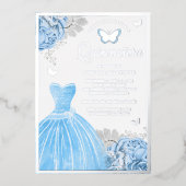 Invitation En Aluminium Bébé Bleu Floral Papillon Quinceanera Argent (Recto)