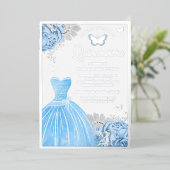 Invitation En Aluminium Bébé Bleu Floral Papillon Quinceanera Argent (Debout devant)