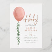 Invitation En Aluminium Bébé brillant Eucalyptus Balloon Bébé Fille Douche (Recto)