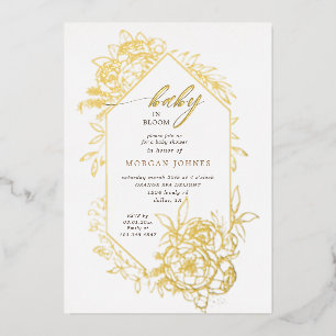 Invitation En Aluminium bébé en fleur baby shower fleuri or