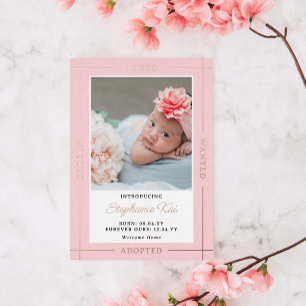Invitation En Aluminium Bébé Fille Adoptée Rose Choisie Aimée Présentée