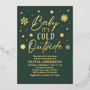 Invitation En Aluminium Bébé Flocon de Neige Vert C'est Froid Dehors Baby