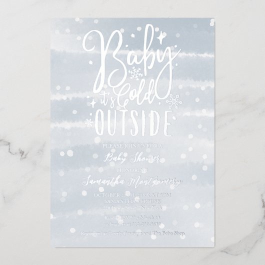 Invitation En Aluminium Bébé Il fait froid dehors Baby shower de garçon d' (Recto)