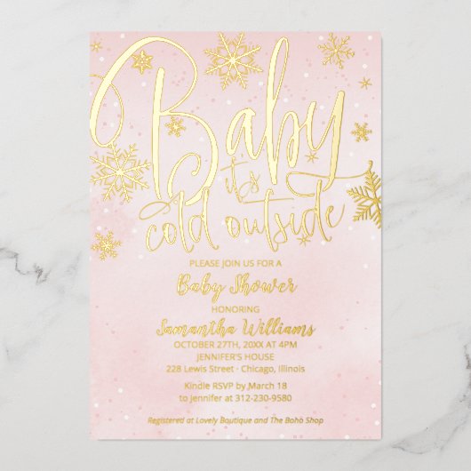 Invitation En Aluminium Bébé il fait froid dehors Fête de bébé Fille Hiver (Recto)