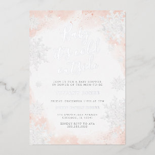 Invitation En Aluminium Bébé il fait froid dehors Rose Argent Fête prénata