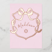 Invitation En Aluminium Bébé juif Nommer Pink Ribbon Élégant huile (Recto)