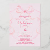 Invitation En Aluminium Bébé juif Nommer Pink Ribbon Élégant huile (Verso)