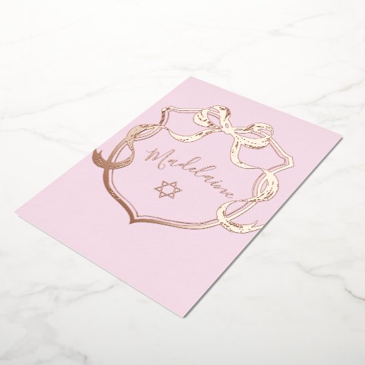 Invitation En Aluminium Bébé juif Nommer Pink Ribbon Élégant huile (Rotation)