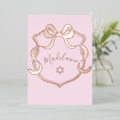 Invitation En Aluminium Bébé juif Nommer Pink Ribbon Élégant huile (Debout devant)