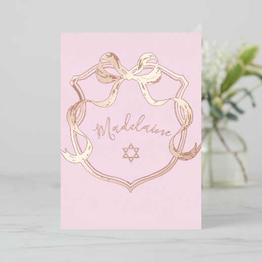 Invitation En Aluminium Bébé juif Nommer Pink Ribbon Élégant huile (Debout devant)
