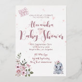 Invitation En Aluminium Bébé mignon Eléphant Floral Rose (Verso)