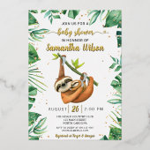 Invitation En Aluminium Bébé mignon Sloth Baby shower tropical réel (Recto)