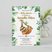 Invitation En Aluminium Bébé mignon Sloth Baby shower tropical réel (Debout devant)