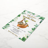 Invitation En Aluminium Bébé mignon Sloth Baby shower tropical réel (Rotation)