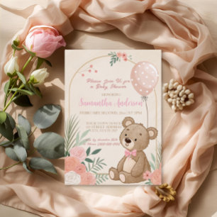 Invitation En Aluminium Bébé ours en ballon dusty pink bohème