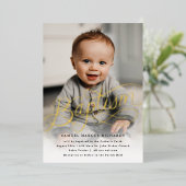 Invitation En Aluminium Bébé Photo Baptême Or (Debout devant)