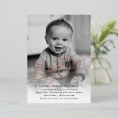 Invitation En Aluminium Bébé Photo Baptême Rose Or (Debout devant)