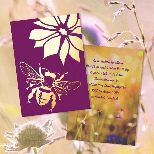 Invitation En Aluminium Bee n Flower Garden Outdoor Event