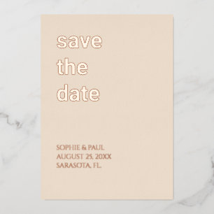 Invitation En Aluminium Beige paille Enregistrer la date Rose or