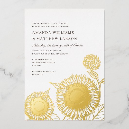 Invitation En Aluminium Belle + Élégant tournesol Mariage de automne REAL (Recto)
