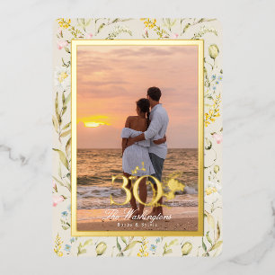 Invitation En Aluminium Belle Fleur 30e Anniversaire de Mariage Or