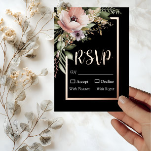 Invitation En Aluminium Belle Fleur Rose sur RSVP de Mariage en Or Rose