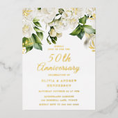 Invitation En Aluminium Belle Fleurs blanches & Or 50e anniversaire (Recto)