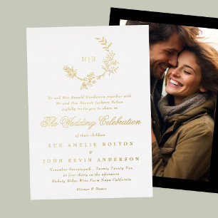 Invitation En Aluminium Belle Mariage Photo Monogramme Floral OR