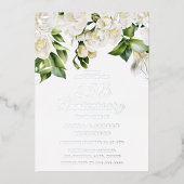 Invitation En Aluminium Belles Fleurs Blanches & Argent 25e Anniversaire (Recto)