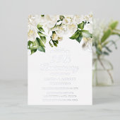 Invitation En Aluminium Belles Fleurs Blanches & Argent 25e Anniversaire (Debout devant)