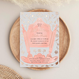 Invitation En Aluminium Berceau Antique Rose et Gris Baby Shower Rose Gold