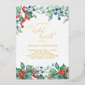 Invitation En Aluminium Berries d'hiver Holly Aquarelle Bride Brunch Or (Recto)