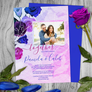 Invitation En Aluminium Berry Pink, Bleu Royal Rose Jardin Mariage