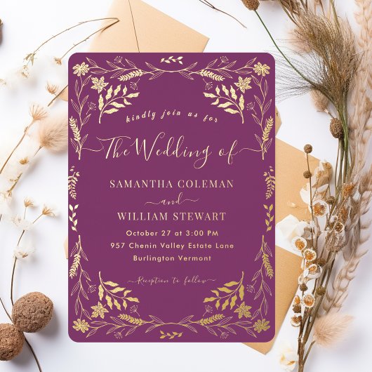 Invitation En Aluminium Berry Purple Elegant Boho Mariage de script modern