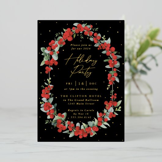 Invitation En Aluminium Berry Rouge Luxe + Fête Eucalyptus (Debout devant)