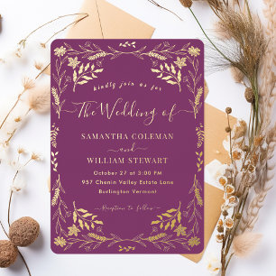 Invitation En Aluminium Berry Violet Élégant Boho Moderne Écriture Mariage