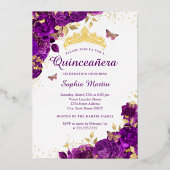 Invitation En Aluminium Beurre Fleur Élégant Violet Quinceanera (Recto)