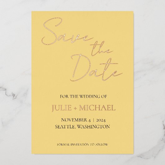 Invitation En Aluminium Beurre Jaune Mariage simple Enregistrer la date (Recto)