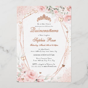 Invitation En Aluminium Beurre rose or rose rose Floral Quinceanera