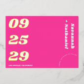 Invitation En Aluminium Big Bold Date Hot Rose Retro Real Foil Mariage (Recto)