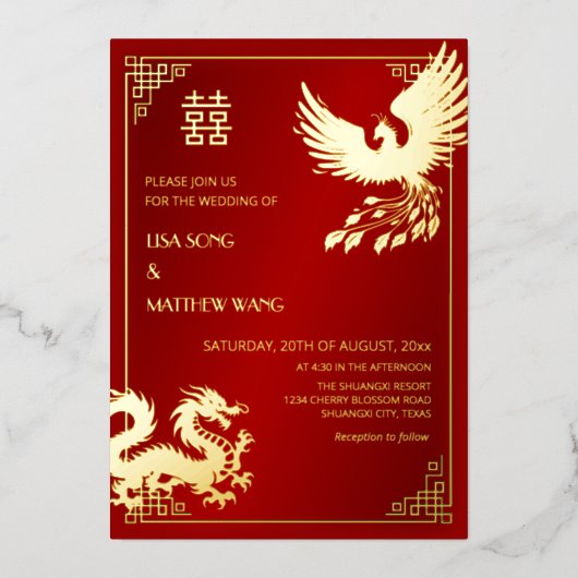Invitation En Aluminium BILINGUAL Dragon And Phoenix | Chinese Wedding (Recto)