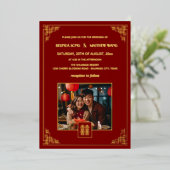 Invitation En Aluminium BILINGUAL Photo Red Gold Chinese Wedding (Debout devant)
