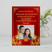 Invitation En Aluminium BILINGUAL Photo Red Gold Chinese Wedding (Debout devant)