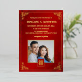Invitation En Aluminium BILINGUAL Photo Red Gold Chinese Wedding (Debout devant)