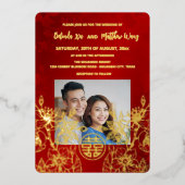 Invitation En Aluminium BILINGUAL Photo Rouge or Mariage chinois (Recto)